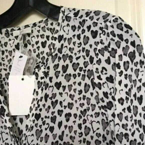 Joie Silk Blouse Womens White V Neck Long Sleeve Black Purine Hearts Long Sleeve - Picture 3 of 6